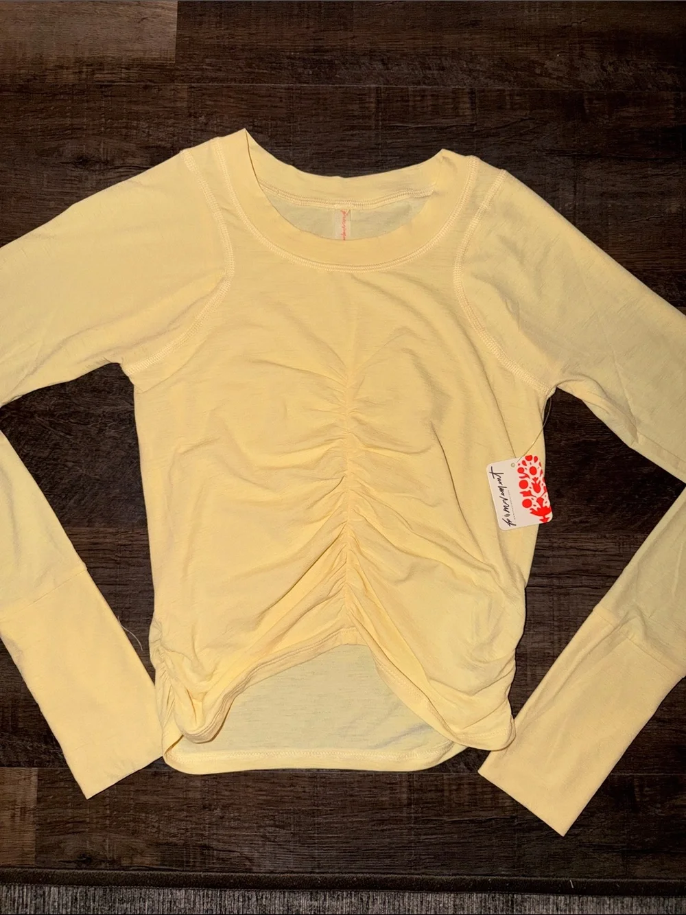 Yellow Ruched Long-Sleeve Women's Top FREE PEOPLE